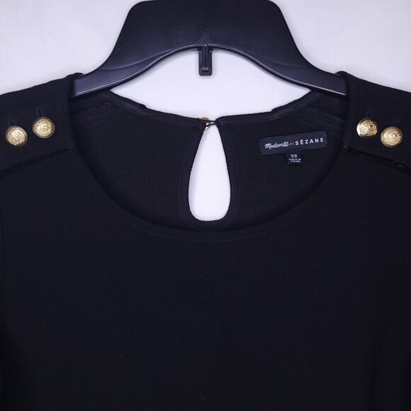 Madewell Sezane Top XS Black Button Shoulder - Picture 2 of 11